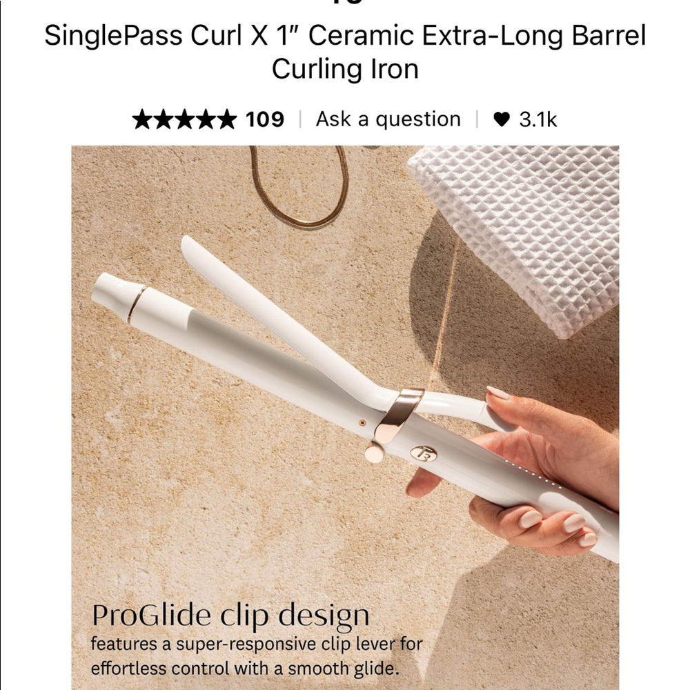 T3 ceramic single pass extra long barrel 1in curling iron